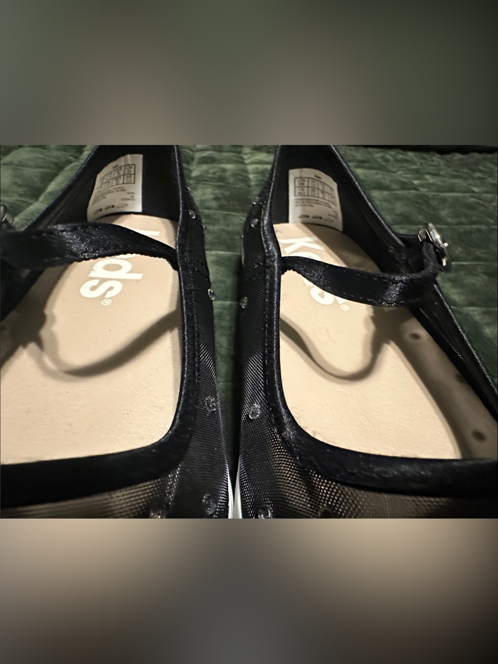 Keds Black Mary Jane Flats with Rhinestone Mesh - Picture 5 of 16